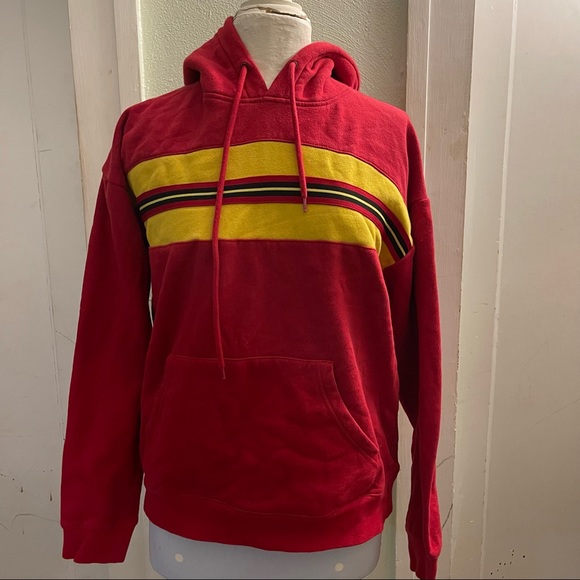 Zumiez Jackets & Blazers - ZUMZIUZ RED YELLOW BLACK & WHITE STRIPED HOOIDE WOMENS SIZE MEDIUM.